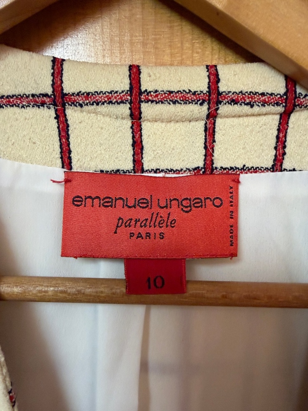 Vintage Emanuel Ungaro Cream Blazer with Red Windowpane Check - Picture 2 of 7